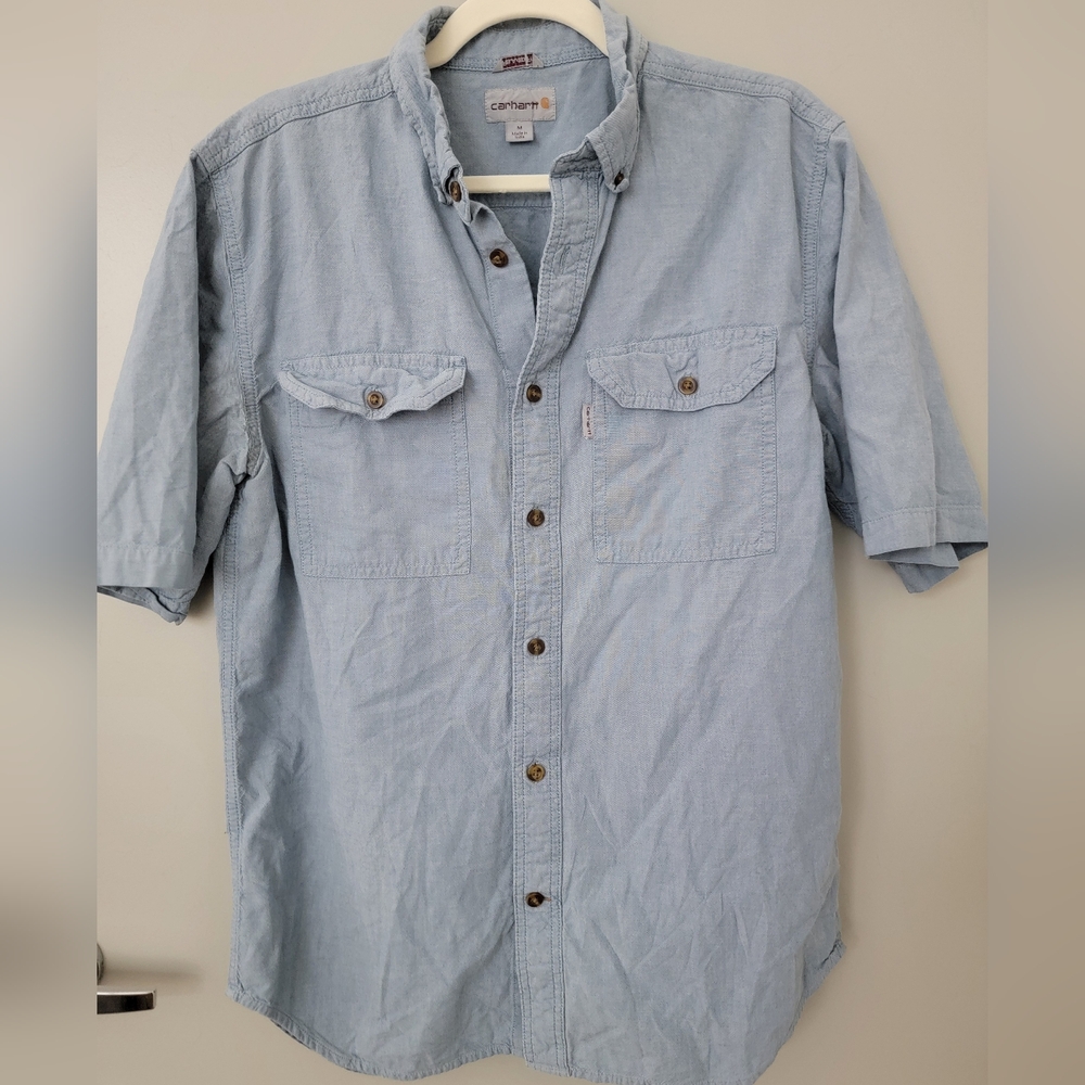 Carhartt Vintage Short Sleeve Denim Button Down Shirt Size M